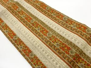 縮緬地縞に草花・菱模様名古屋帯